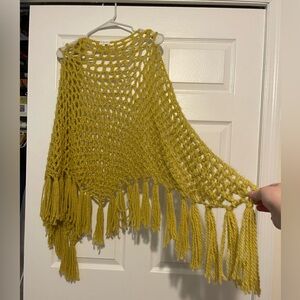 Crochet shawl Alpaca yarn green yellow